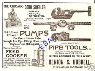 1900 HENION HUBBELL CHICAGO CORN SHELLER & PIPE TOOL AD