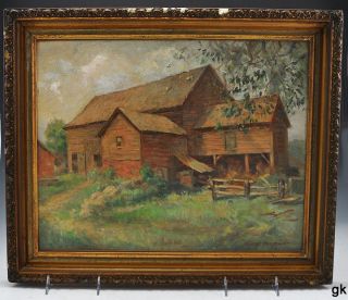 Beautiful George Hausmann Country Barn Oil on Artist Board Framed