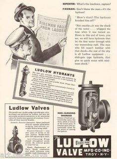 1940 vintage LUDLOW Fire Hydrant FIREMAN Department VALVE Newspaper 