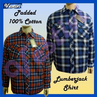Mens Cotton Padded Quilted Warm Red Blue Lumberjack Check Winter Work 