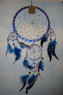 Large Handmade Holographic Blue & Silver Triple Dreamcatcher & Mirrors 
