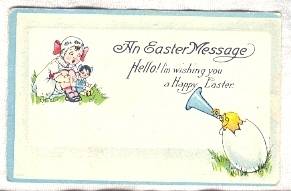 Old Postcard An Easter Message Chick Megaphone Egg