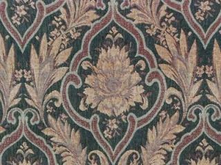   Green Gold Red Damask SOFT Washed Chenille Drapery Upholstery Fabric