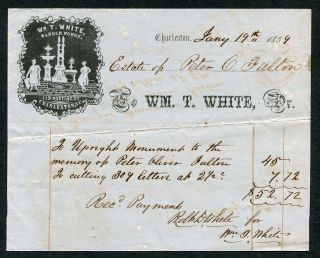 1859 Charleston, SC grave marker marble works invoice for Peter Fulton 