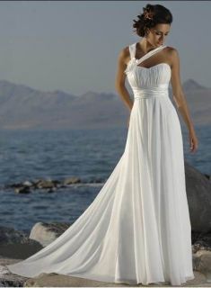 White Beach Wedding Dress Evening Chiffon Bridal Gown Stock Size 6 8 