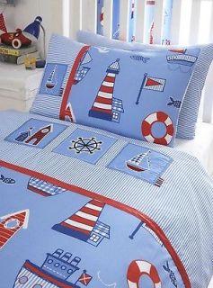 Pastel Blue Boys Sail Boat Bedding   Duvet Cover & Pillowcase 