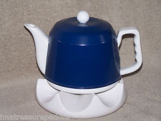 Vintage White Teapot with Cobalt Blue Cozy and Warmer