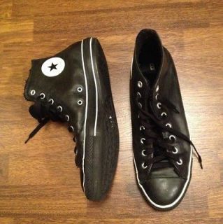 Black Leather Converse Chuck Taylor High Tops Shoes Sneakers Sz 12 