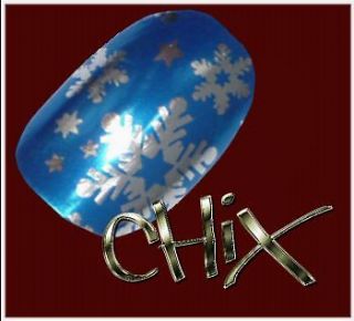 CHIX Nail Wraps Christmas Blue Silver Snowflake Winter Fingers Toes 