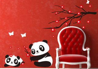   Baby Panda Wall Sticker Home Decoration Panda and Cherry Blossom Tree