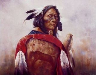 RED BUFFALO SHIELD 10x8 In Native American Theme Print
