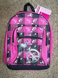 Black Beauty HORSE Backpack Girls~Pink & Black Plaid Sparkly School 