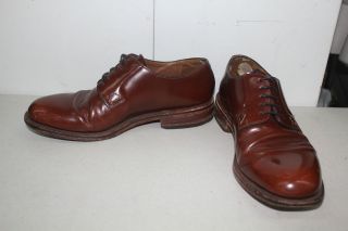 MENS GRENSON ABRAHAM SHOES SIZE 9 BROWN PATENT LEATHER MADE IN 