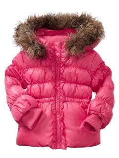 NWT GAP Toddler Girls Warmest Jacket Coat CORAL PINK Remvable Faux Fur 