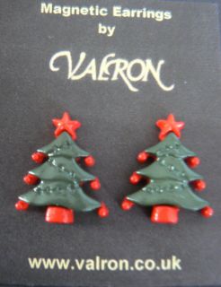 CHRISTMAS TREE EARRINGS IDEAL FOR CHILDREN   MAGNETIC, CLIP ON OR STUD 