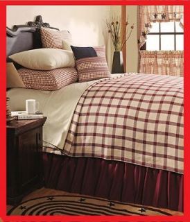 CLAYTON RED 5pc Queen WOVEN COVERLET   COUNTRY PRIMITIVE CREAM CHECK 