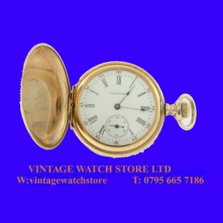 Pretty 14k Gold Waltham 15 Jewel Deco Hunter Pocket Watch 1907