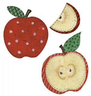   Apples & Slices Whole Half Quarter 25 Wallies Apple Decor Stickers Red
