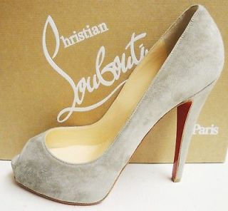 Christian Louboutin VERY PRIVE 120 Grey Suede Peep Toe Pumps Shoes 37 