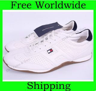 NEW TOMMY HILFIGER MENS WHITE CASUAL SHOES SNEAKERS + FREE SHIP