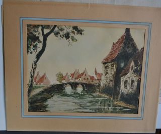 Moss Lithograph European Village Canal 1940 10 x 12