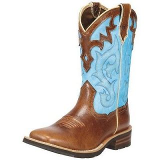   BOX Ariat Womens Unbridled Coyote Brown/ Cielo Blue Cowboy Boots