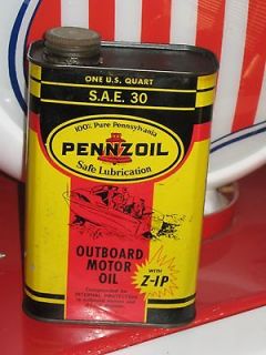VINTAGE METAL PENNZOIL OUTBOARD BOAT GRAPHICS MOTOR OIL CAN