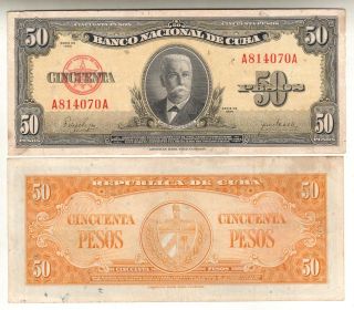 CUBA BANKNOTE 50 PESOS PICK 81a 1950 VF