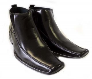   LEATHER ANKLE BOOTS ZIPPERED COMFORT STRETCH FIT DRESS SHOES / BLACK