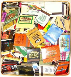 VINTAGE MATCHBOOKS OLD LOT COLLECTION ~2LB 101 PIECES IN TIN BOX