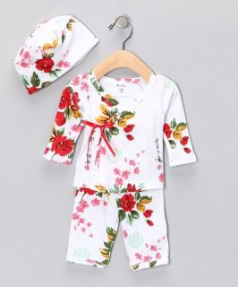 NWT Mad Sky Baby Girls Asian Floral Kimono Top & Leggings + Hat Outfit 