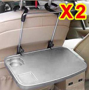2x Retractable Car Seat Laptop Table Tray Cup Holder Work Desk Mount 