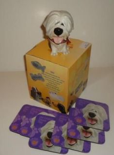   Buster Old English Sheepdog Dog Arora UK Bone Tag + 6 Cork Coasters