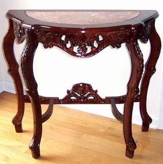 Cherry / Oak Carved Wood Marble Top Hall Console Table