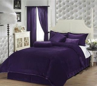 7pcs Solid Purple Soft Velvet Comforter / Bed in a bag Set (90 X 92 