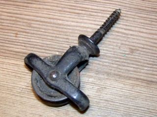 Tiny Pulley Cast Iron Barn original old antique black paint 1 1/8 