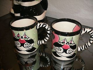 Pair Lynda Corneille Large Mugs Tea Coffee SWAK Clancey Cat Signed 