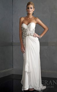 Terani Couture 35263GL White Strapless Evening Gown Size 4 6 New NWT
