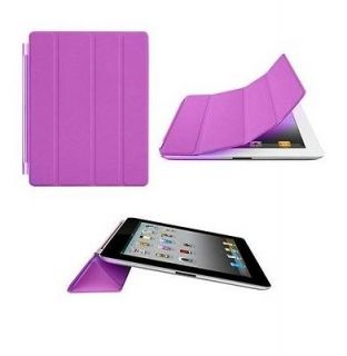 Purple Ultra Thin Crystal Hard Back Case+Smart Cover Stand for iPad 2 