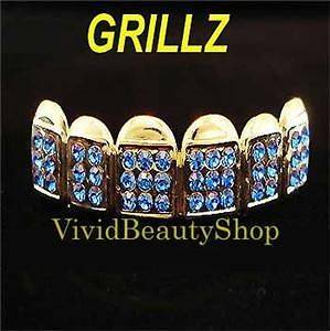 G3 15 Hip Hop Bling 3 Rows BLUE Gold Teeth Grillz Mold