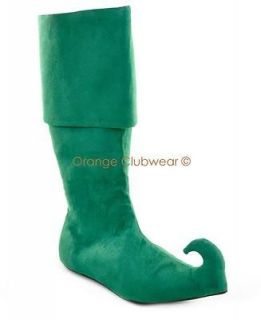   Mens Xmas Christmas Party Elf Jester Green Costume Knee Boots Shoes