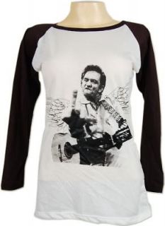 Johnny Cash Finger Flip Vtg Skinny LS T Shirt Women L
