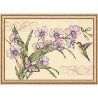 Counted Cross Stitch Kit ORCHIDS & HUMMINGBIRD; Sellers SPECIAL