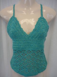 Aqua Green hand crochet / hand knitted look spaghetti strap summer 