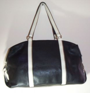 LEVENGER Black Leather 2 Tone Convertible Duffle Shoulder Handbag Tote 