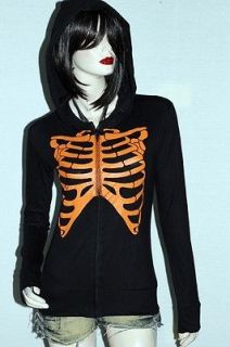 Neon Orange Skeleton Ribcage Horror DIY Slim Fit Hoodie Jacket Top 