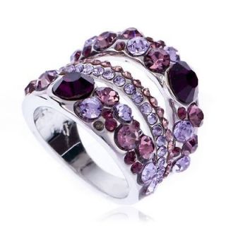   ARINNA Amethyst & Pink violet Cocktail Fashion Ring Swarovski Crystal
