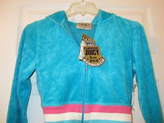 Juicy Couture cropped Velour hoodie, size Medium, color Blue with Pink 