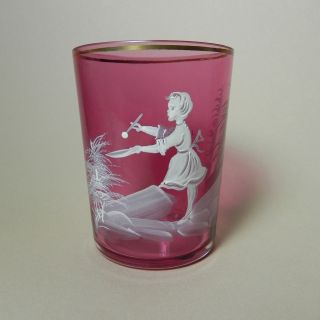 Mary Gregory Glass Tumbler Cup Cranberry Pink Cameo For Your Valentine.