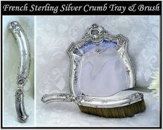Antique French Sterling Silver Crumb Tray & Brush